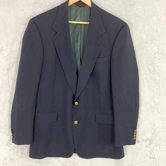 Hart Schaffner Marx Wool Blazer Sport Coat 42L Blue Gold Suit Jacket Micron 2000 - Picture 1 of 16